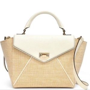 Kate Spade Laura Wesley Place Cream and Tan Fabric Leather Crossbody Tote Bag